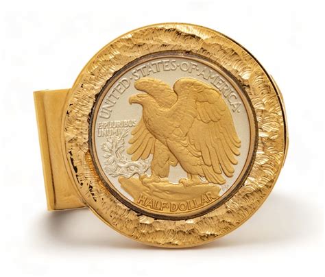 Bitone Silver Walking Liberty Half Dollar Coin Gold Mounted Money Clip Bitone Silver Walking Liberty Half Dollar Coin Gold Mounted Money Clip