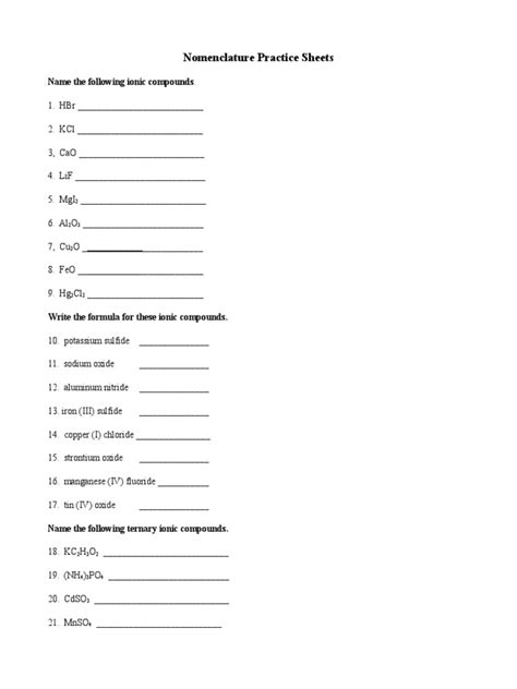 Chemical Nomenclature Practice