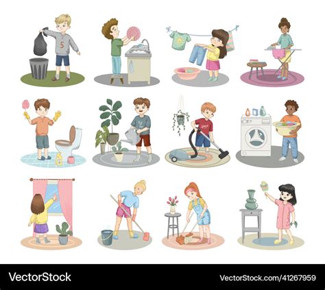 Children Doing Household Chores Royalty Free Vector Image Children Doing Household Chores Royalty Free Vector Image