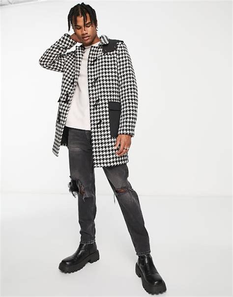 Devils Advocate Duffle Coat In Black And White Asos Devils Advocate Duffle Coat In Black And White Asos