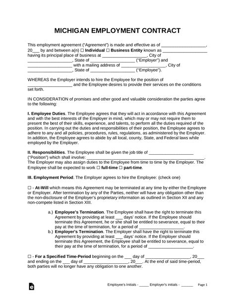 Free Michigan Employment Contract Templates Pdf Word Free Michigan Employment Contract Templates Pdf Word