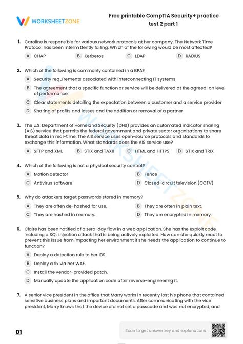 Free Printable Comptia Security Practice Test 2 Part 1 Worksheet Free Printable Comptia Security Practice Test 2 Part 1 Worksheet