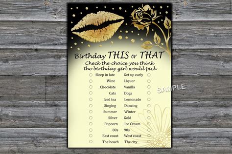 Gold Glitter Lips Birthday This Or That Game Adult Birthday Party Game Gold Glitter Lips Birthday This Or That Game Adult Birthday Party Game