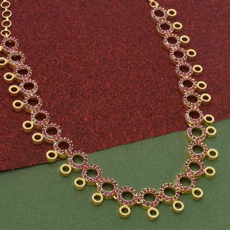 Gold Plated Premium Fashion Round Design Ruby Necklace Kollam Supreme Gold Plated Premium Fashion Round Design Ruby Necklace Kollam Supreme