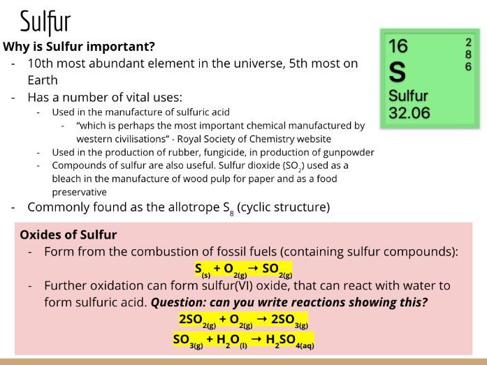 Inorganic Chemistry 9 Sulfur Teaching Resources Inorganic Chemistry 9 Sulfur Teaching Resources