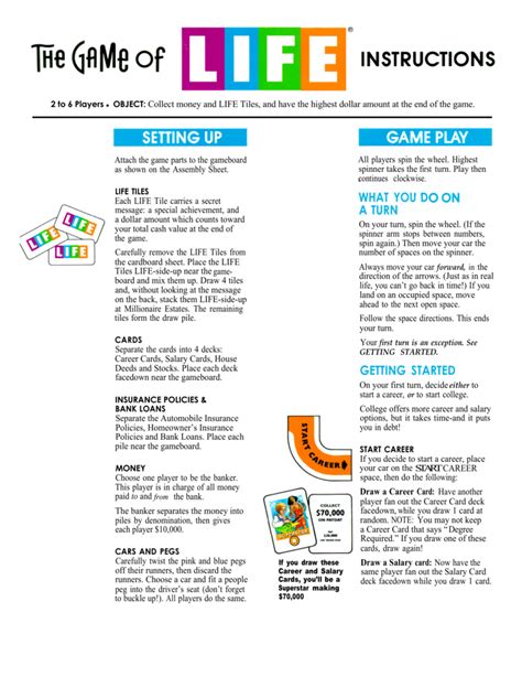 Life Board Game Directions