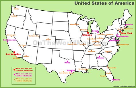 Main U S Cities Map Ontheworldmap Com Main U S Cities Map Ontheworldmap Com