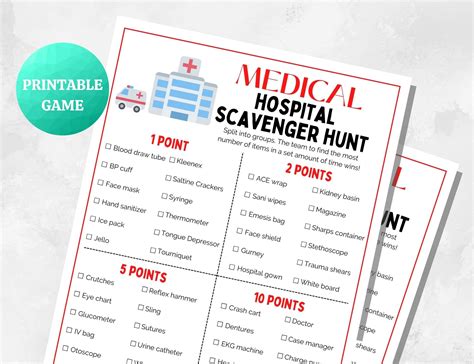 Medical Hospital Scavenger Hunt Printable Medical Game Doctor Nurse Fun Medical Hospital Scavenger Hunt Printable Medical Game Doctor Nurse Fun