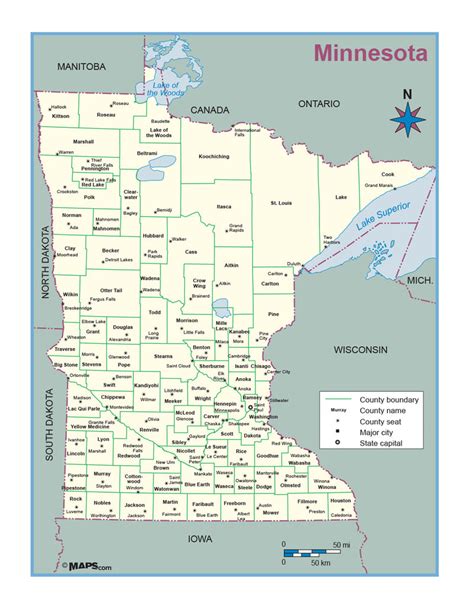 Minnesota County Outline Wall Map