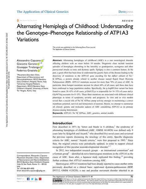 Pdf Alternating Hemiplegia Of Childhood Understanding The Genotype Pdf Alternating Hemiplegia Of Childhood Understanding The Genotype