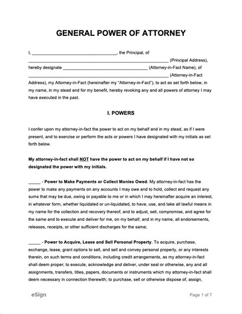 Power Of Attorney Form