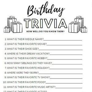 Printable Birthday Party Trivia Game Conversation Starter Etsy Printable Birthday Party Trivia Game Conversation Starter Etsy