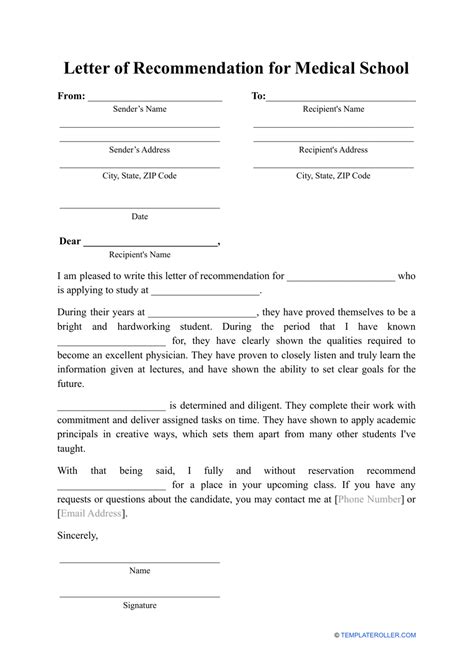 Recommendation For Medical School Template Free To Use Recommendation For Medical School Template Free To Use