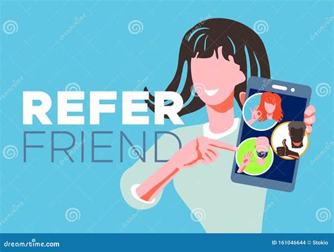 Refer A Friend Referral Program Concept Woman Manager Holding Refer A Friend Referral Program Concept Woman Manager Holding
