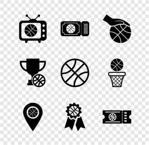 Set Basketball Game Ticket Award Cup Match On Tv Medal Location