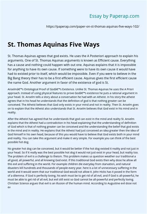 St Thomas Aquinas Five Ways Free Essay Example St Thomas Aquinas Five Ways Free Essay Example