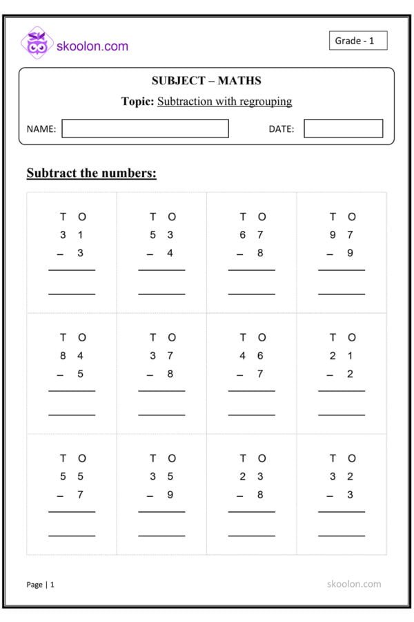 Subtraction With Regrouping
