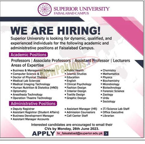 Superior University Jobs 2023 Su Jobs At Faisalabad Campus Superior University Jobs 2023 Su Jobs At Faisalabad Campus