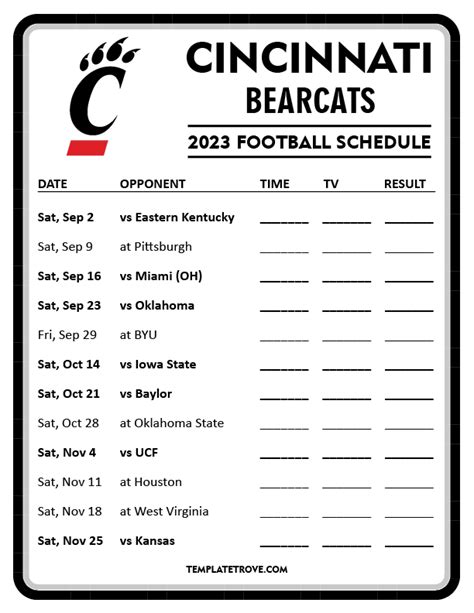 University Of Cincinnati Schedule